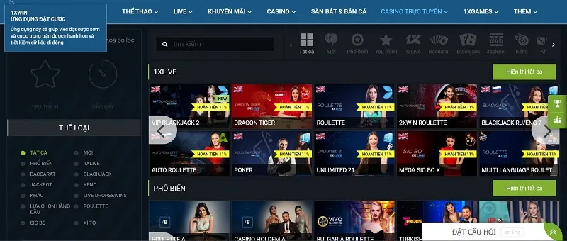 Cá cược live casino hấp dẫn tại nhà cái 1xBet