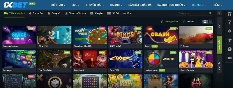 Đa dạng các tựa game đổi thưởng tại nhà cái 1xBet