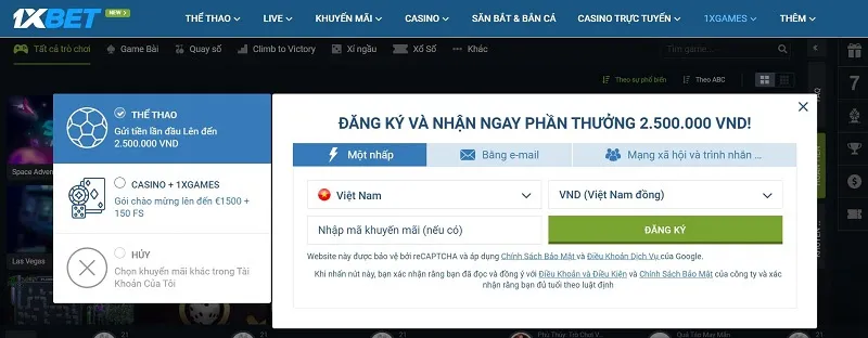 Điền đầy đủ thông tin để đăng ký tài khoản 1xBet