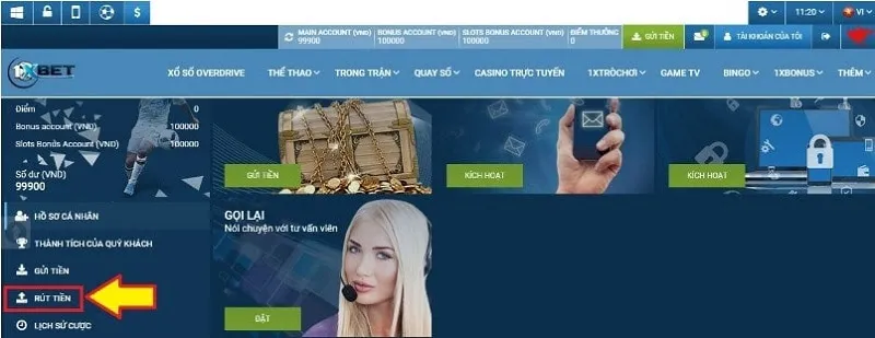 Cách rút tiền tài khoản nhà cái 1xBet