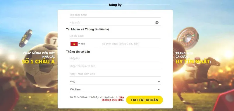 Điền thông tin để đăng ký tài khoản nhà cái Dafabet