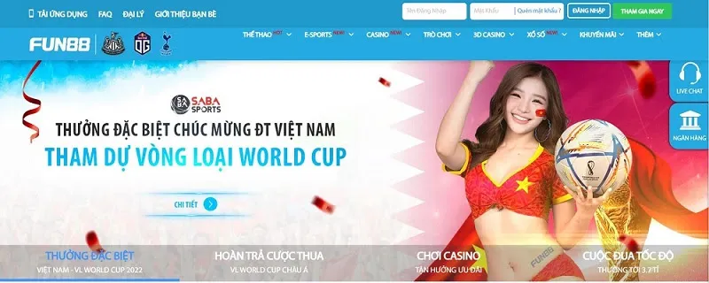 Giao diện nhà cái Fun88 đẹp mắt, chuyên nghiệp