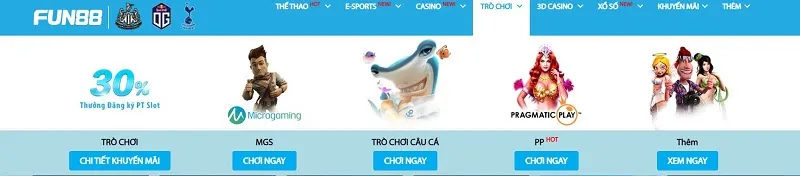 Cá cược Slots game tại nhà cái Fun88