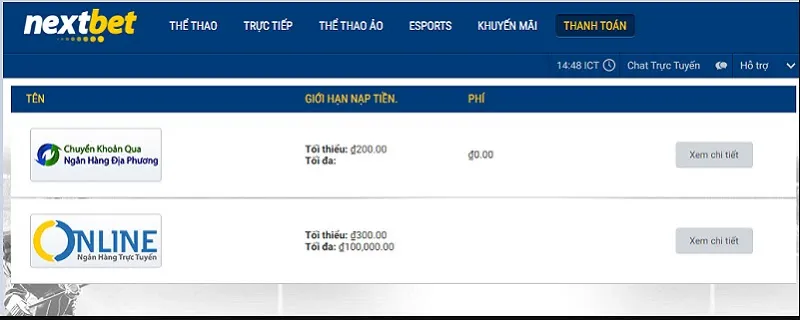 Nạp tiền siêu linh hoạt với đa dạng hình thức tại nhà cái NextBet