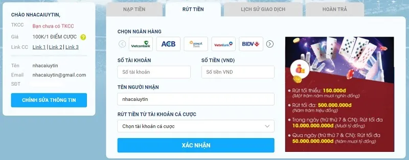 Rút tiền tại nhà cái 8Live