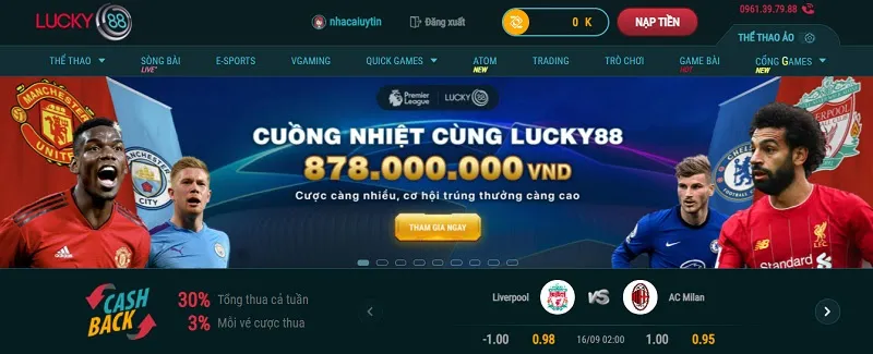 Giao diện đẳng cấp của Lucky88