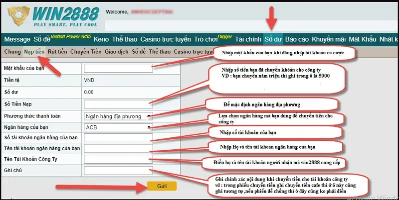 Nạp tiền thật đơn giản tại nhà cái Win2888
