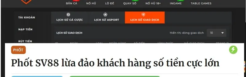 Phốt lừa đảo không cho người chơi rút tiền của nhà cái SV88