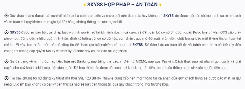 Sky88 kinh doanh hợp pháp và an toàn