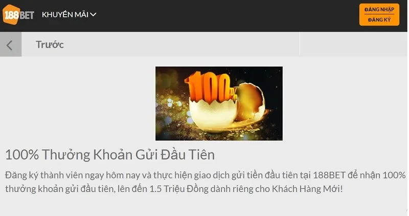 188Bet thưởng cho các tân game thủ 100% khoản gửi đầu tiên