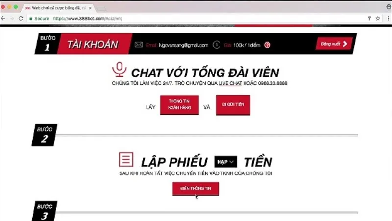 Nạp tiền vào 388Bet theo các bước đã được hướng dẫn