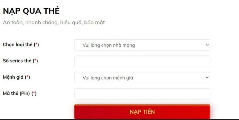 Nạp tiền Lode88 bằng thẻ cào điện thoại