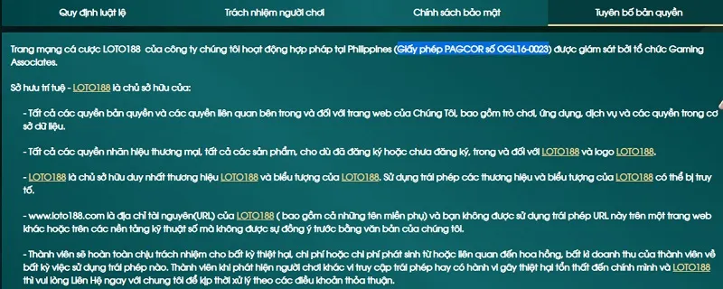 Giấy phép hoạt động của nhà Loto188 là giả?