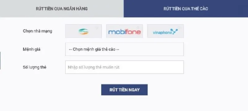 Rút tiền bằng thẻ cào tại Sky88