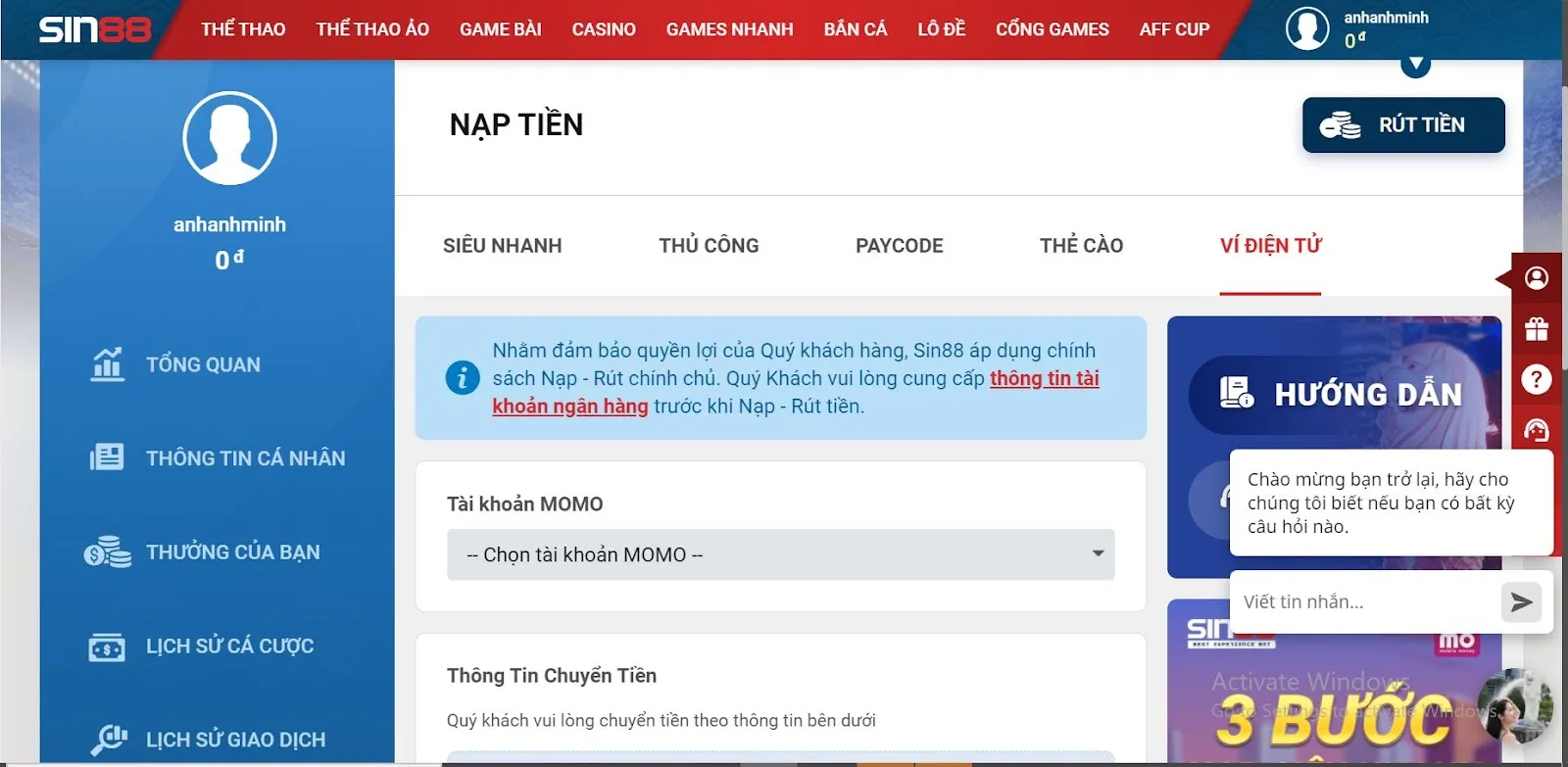 Giao diện trang web nhà cái Sin88