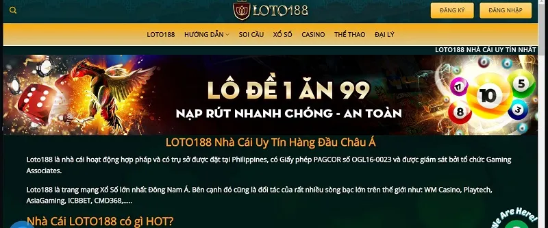 Nhà Cái Loto188 hàng đầu, rút nạp nhanh chóng, an toàn