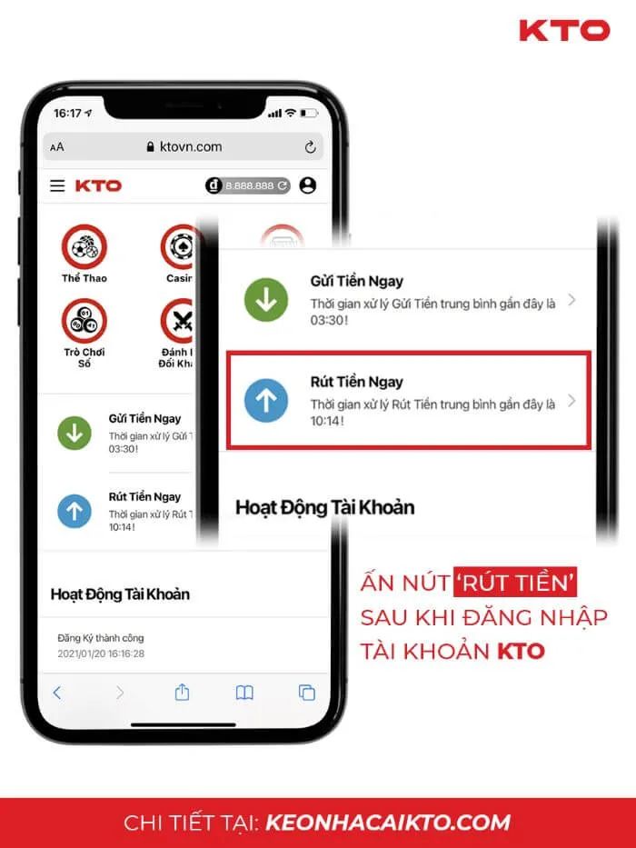 Giao dịch nạp, rút tiền tại nhà cái KTO