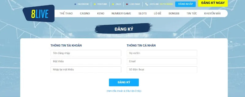 Hoàn tất thông tin đăng ký với nhà cái