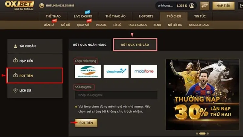 Cách nạp và rút tiền tại nhà cái OXBET