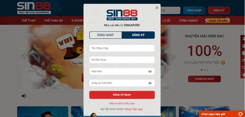 Cách đăng ký và đăng nhập vào sân chơi của SIN88