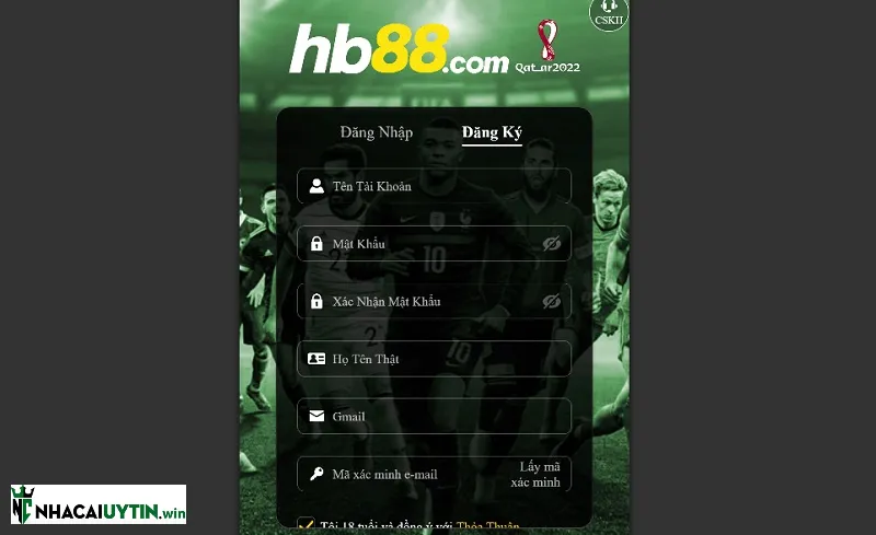 Biểu mẫu đăng ký tài khoản tại nhà cái HB88