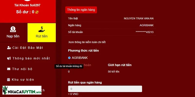 Xác thực thông tin ngân hàng trước khi thực hiện rút tiền