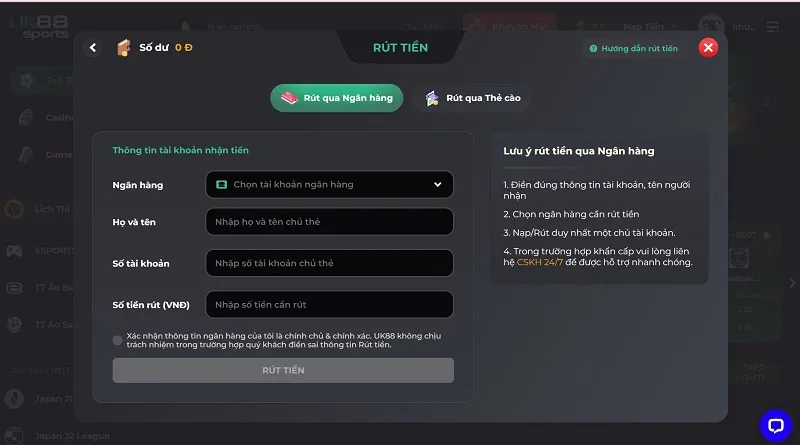 rút tiền UK88 về ngân hàng