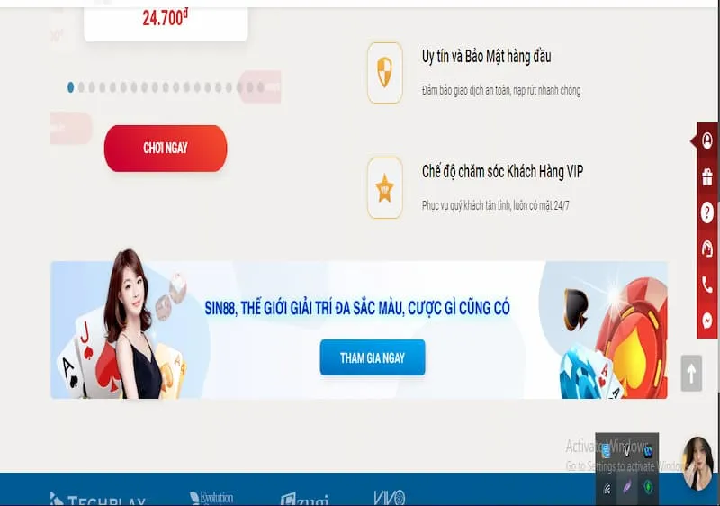 hổ trợ 24/7 tại Sin88