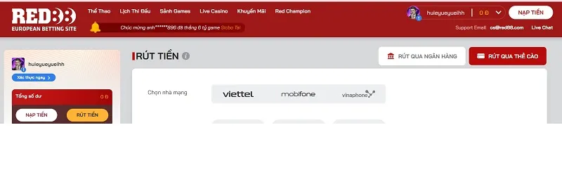 hổ trợ rút tiền Red88
