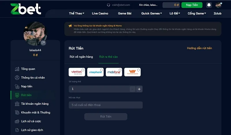 rút tiền Zbet qua thẻ cào