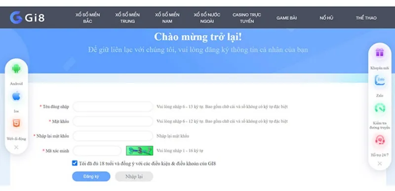 Hướng dẫn đăng ký tài khoản thành viên tại nhà cái Gi8