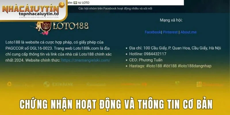 Chứng nhận hoạt động và các thông tin cơ bản