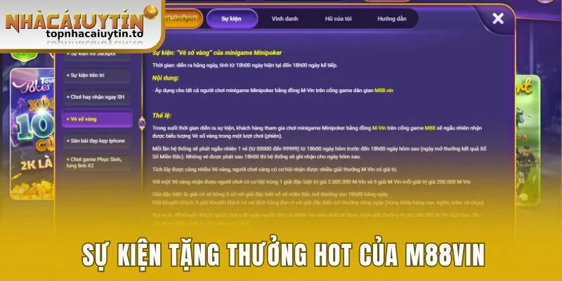 Giới thiệu các sự kiện tặng thưởng hot của M88vin