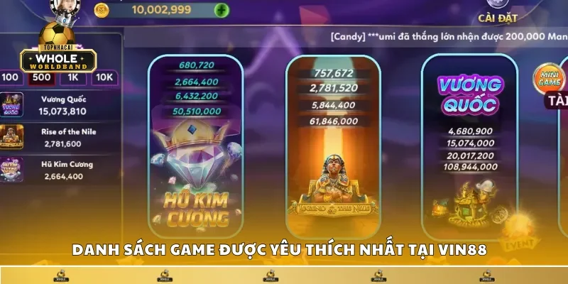 Danh sách game được yêu thích nhất tại Vin88